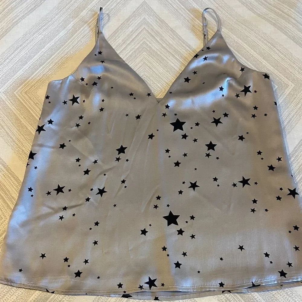 Cami NYC Silver & Black Star Print Silk Camisole Tank Top Size S